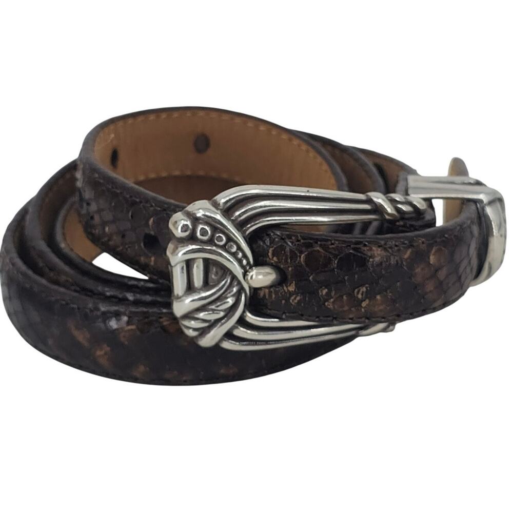 Brighton Genuine Leather Snake Embossed Skinny Belt Size L 34 Brown Western Boho